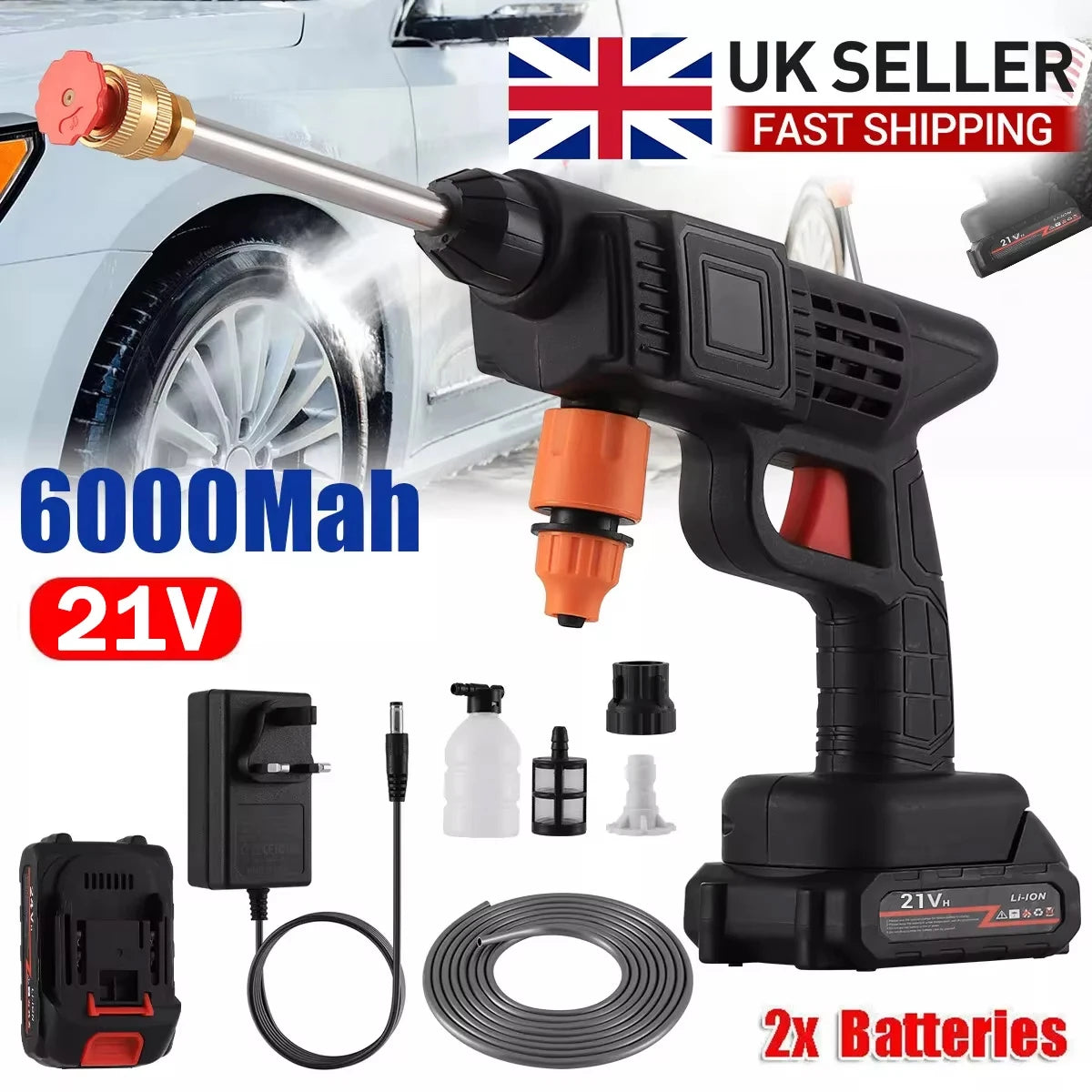 Cordless High Pressure Car Washer Gun | Portable Jet Water Cleaner with 2 Batteries